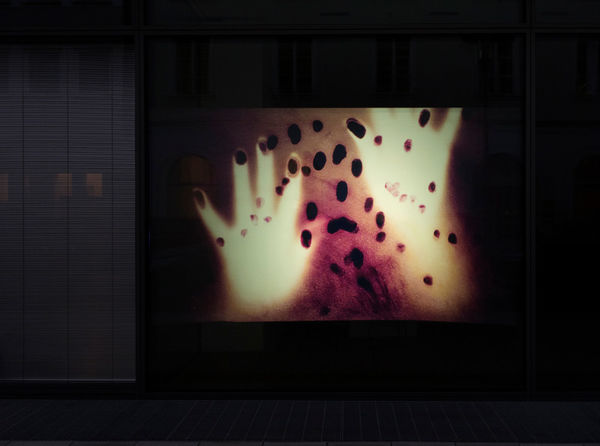 Birthe Blauth: Trapped. Nächtliche Videoprojektion in das Schaufenster des DG Kunstraums. Foto: Gerald von Foris, 2020